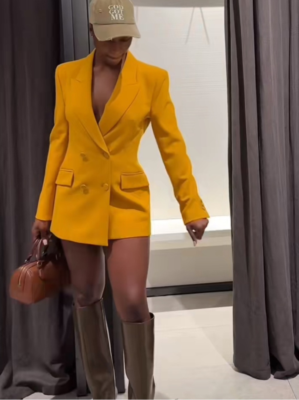 Zara Double Breasted Mustard Blazer Shoulder Pads NWT Large Blogger Fav 8765/656 - Picture 4 of 8
